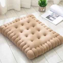 Blød plysstolpude - Tyk og komfortabel kiksformet sædepude til kontor, spisestue, sofa (Beige, 40x45cm)