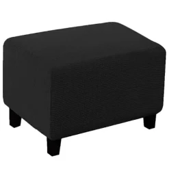 Blød Polyester Stretch Jacquard Skammelbetræk med Tern Moderne Rektangulær Fodskammel M Black
