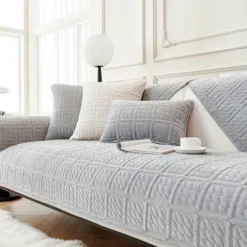 Blødt fløjlssofabetræk skridsikkert Kompatibelt med 1/2/3/4 personers L-form hjørnesofa Universal pasform Lysegrå 90x180cm 1 stk