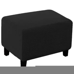 Blødt Polyester Stretch Ternet Jacquard Ottoman Betræk Moderne Rektangulær Fodskammel S Black