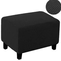 Blødt Polyester Stretch Ternet Jacquard Ottoman Betræk Moderne Rektangulær Fodskammel S Black