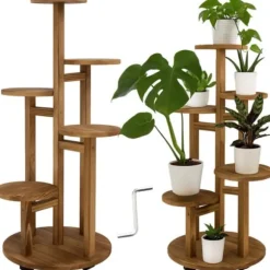 Blomsterstativ fyr 6 hylder til 7 potter med låsbare hjul 86 cm