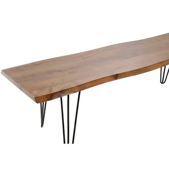 Bænk - DKD Home Decor - Alpino - Metal - Aluminium - Acacia - Indendørs svart/ljusbrun