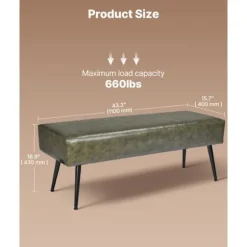 Bænk - DUOKU - CWD0016CA-KD-GRØN - PU læder - 110 x 40 x 43 cm - 300 kg grön
