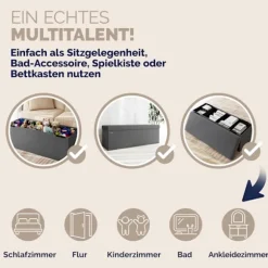 Bænk antracit snor 114x38x38cm MDF foldbar