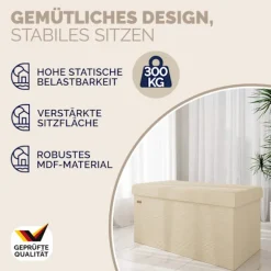 Bænk Beige snor 76x38x38cm MDF foldbar