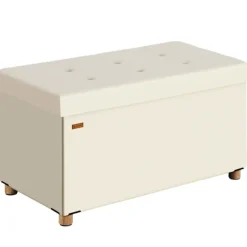 Bænk beige velour 76x38x42cm foldbar med opbevaringsplads