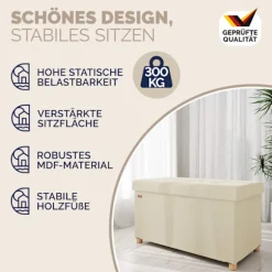Bænk beige velour 76x38x42cm foldbar med opbevaringsplads