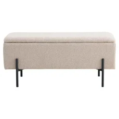 Bænk i beige loopet polyester med opbevaring og sorte ben 95 x 36,5 x 46 cm beige