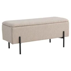 Bænk i beige loopet polyester med opbevaring og sorte ben 95 x 36,5 x 46 cm beige