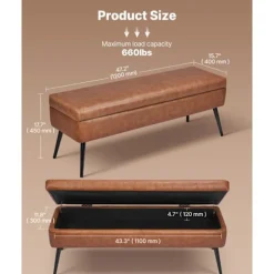 Bænk med opbevaring - DUOKU - CWD0115CA-KD-BROWN - Brun PU-læder - 120 cm - Indbygget opbevaring kastanj