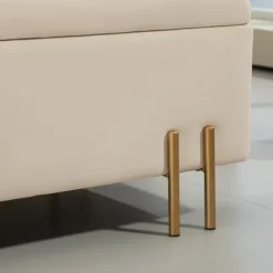 Bænk med opbevaringsplads, polstret bænk med fløjlslook, kiste med træben, kistebænk til stue, soveværelse, entre, 100 x 40 x 42 cm, beige