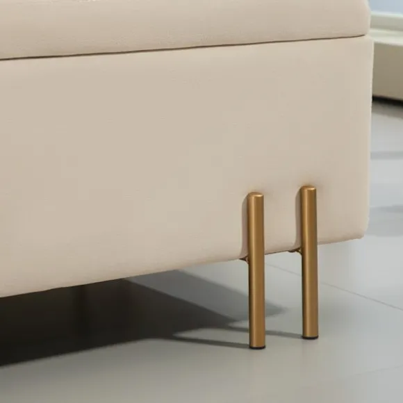 Bænk med opbevaringsplads, polstret bænk med fløjlslook, kiste med træben, kistebænk til stue, soveværelse, entre, 100 x 40 x 42 cm, beige
