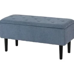 Bænk med opbevaringsplads, sengebænk, polstret bænk med klaplåg, kistebænk, til stue, soveværelse, blå, 95 x 38 x 45 cm