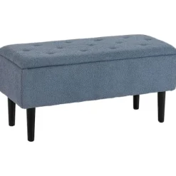 Bænk med opbevaringsplads, sengebænk, polstret bænk med klaplåg, kistebænk, til stue, soveværelse, blå, 95 x 38 x 45 cm