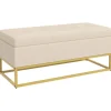 Bænk Med Opbevaringsplads, Polstret Bænk Med Foldelåg I Fløjlslook, Sengebænk Med Stålben, Beige, 110X44X49Cm