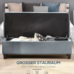 Bænk, Polstret Bænk Med Opbevaringsplads, Sengebænk Med Låg, Linnedlook, Brystbænk, Opbevaringsbænk Til Stue, Soveværelse, Grå