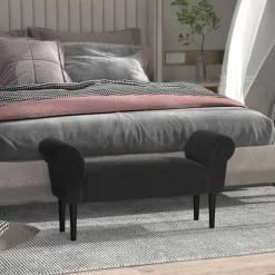 Bænk Til Soveværelse Sengebænk, Polstret Bænk I Sort, Mdf & Skum, 102X31X51Cm