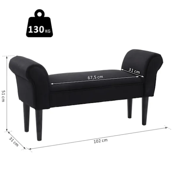 Bænk Til Soveværelse Sengebænk, Polstret Bænk I Sort, Mdf & Skum, 102X31X51Cm
