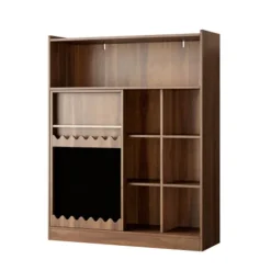 Bogreol med skydedøre og tavle, 9 rum med rigelig opbevaringsplads, 120x151,5 cm, valnød, alsidig Oak