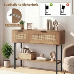 Boho konsolbord med 2 hylder og åben opbevaring, naturlig