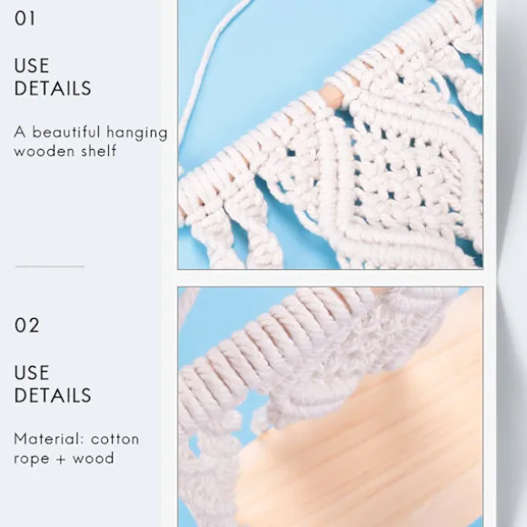 Boho Macrame Væghængt Hylde Håndlavet Vævet Kvaster Gobelin Rack Træ Flydende Opbevarings Hænger Fo
