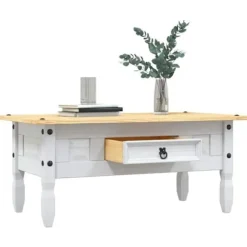 Bord - Corona-serie - Helt træ med olie - Hvid krop / brun top - Med skuffe 100x55x44 cm Vitt vit och brun översida