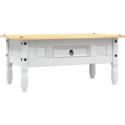 Bord - Corona-serie - Helt træ med olie - Hvid krop / brun top - Med skuffe 100x55x44 cm Vitt vit och brun översida