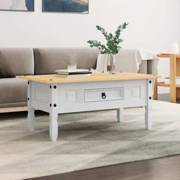 Bord - Corona-serie - Helt træ med olie - Hvid krop / brun top - Med skuffe 100x55x44 cm Vitt vit och brun översida