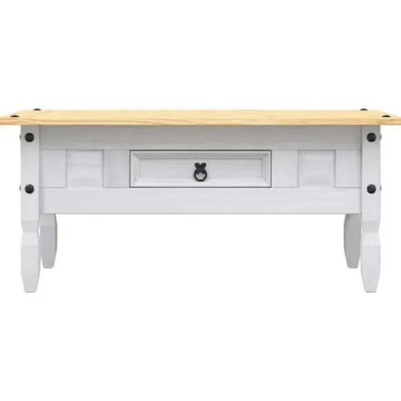 Bord - Corona-serie - Helt træ med olie - Hvid krop / brun top - Med skuffe 100x55x44 cm Vitt vit och brun översida