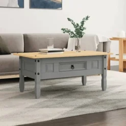 Bord - Corona-serie - Massiv fyr - Grå krop & brun plade - 100 x 55 x 44 cm Grå kropp och brun platta