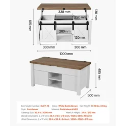 Bord - DUOKU - KLCT-16 - Hæve-sænkeplade 1000 mm - Opbevaringsplads - Rustik Design Rustik vit och brun