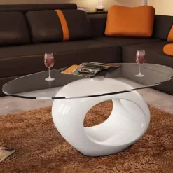 Bord - Eksklusivt hjem - 8 mm hærdet glasplade - Hvidt glansfiber - Oval 115x65x40 cm Strålande vit