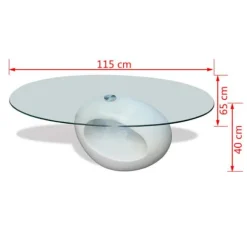 Bord - Eksklusivt hjem - 8 mm hærdet glasplade - Hvidt glansfiber - Oval 115x65x40 cm Strålande vit