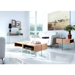 Bord i lav højde "Venezia" - 60 x 60 x 50 cm - Egetræ finish kastanj