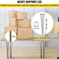 Bordben - DUOKU - 86,3 cm - Sæt af 4 - Kulstofstål - Kapacitet 220 lb - Sort