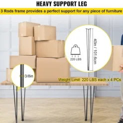 Bordben i Hårnåle - DUOKU - 101,6 cm - Sæt af 4 - Kulstofstål - Sort