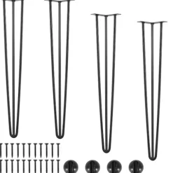 Bordben i Hårnålsdesign - DUOKU - 0,7 m - Pakke med 4 - Maksimal Belastning 408 kg - Sort Metal