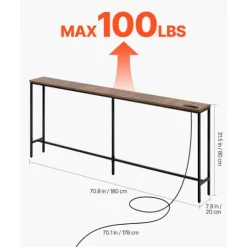 Bordkonsol smal - DUOKU - YJXXGZ-001 - 180 cm - Entréemøbel med stikkontakter - Brun + Sort Brun + Svart