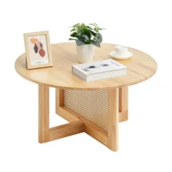 Bordplade - DUOKU - CT-SR-02 - Rund - Gummitræ - PE-Rattan - 33 tommer
