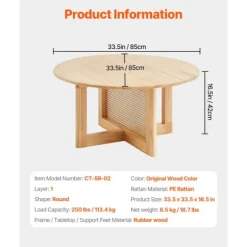 Bordplade - DUOKU - CT-SR-02 - Rund - Gummitræ - PE-Rattan - 33 tommer