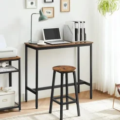Bordsæt, Højt bord med 2 skamler, Køkkenbord og Køkkenstole, Brun