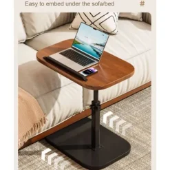 Bærbar bord med hjul, højdejusterbart sengebord med drejelig plade, sidebord C-form White