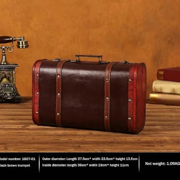 Bærbar Vintage Træ Dekorativ Kuffert Antik Trækasse Fotografi Rekvisitter Håndværk Dekoration Trææske Ornament