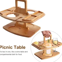 Bærbart picnicbord, trævinpicnicbord til udendørs brug