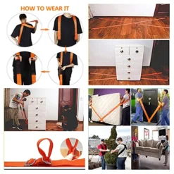 Bærestropper til flytning (orange), ergonomisk møbelbærestrop til nem løftning af tunge genstande