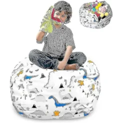 Børne Bean Bag til Opbevaring af Udstoppede Dyr med Bærehåndtag til Legetøj - Dinosaur