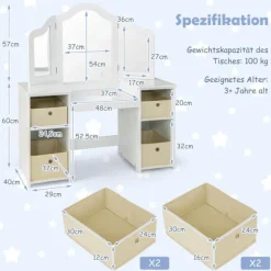Børne sminkebord med aftageligt spejl og opbevaring