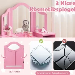 Børne sminkebord med aftageligt spejl og opbevaring – lyserød