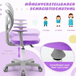 Børneskrivebordsstol 360° drejelig ungdomsstol 80-91,5 cm højdejusterbar 54 x 50 x 80-91,5 cm lilla